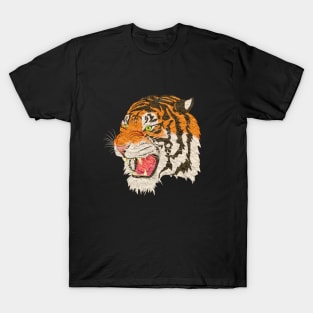 Big Paper Tiger Japanese Drawing Cool Black T-Shirt